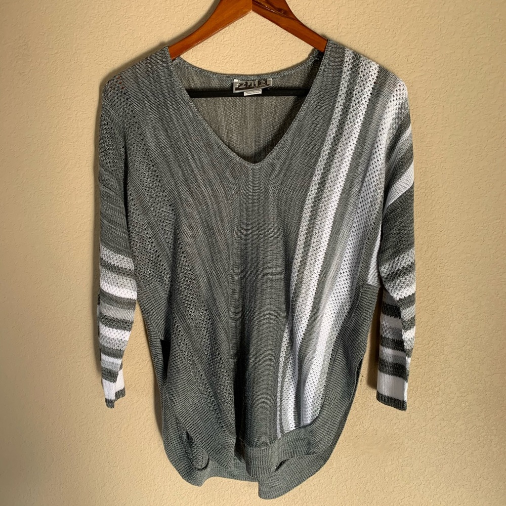 Gray Sweater with White Stripes size M